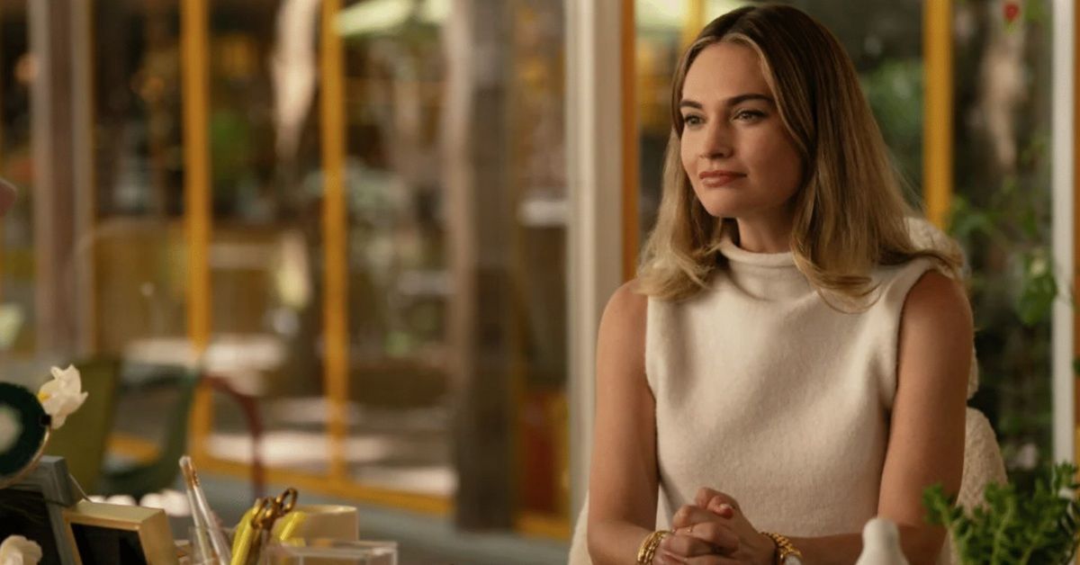 lily james pictured in office setting for swiped film
