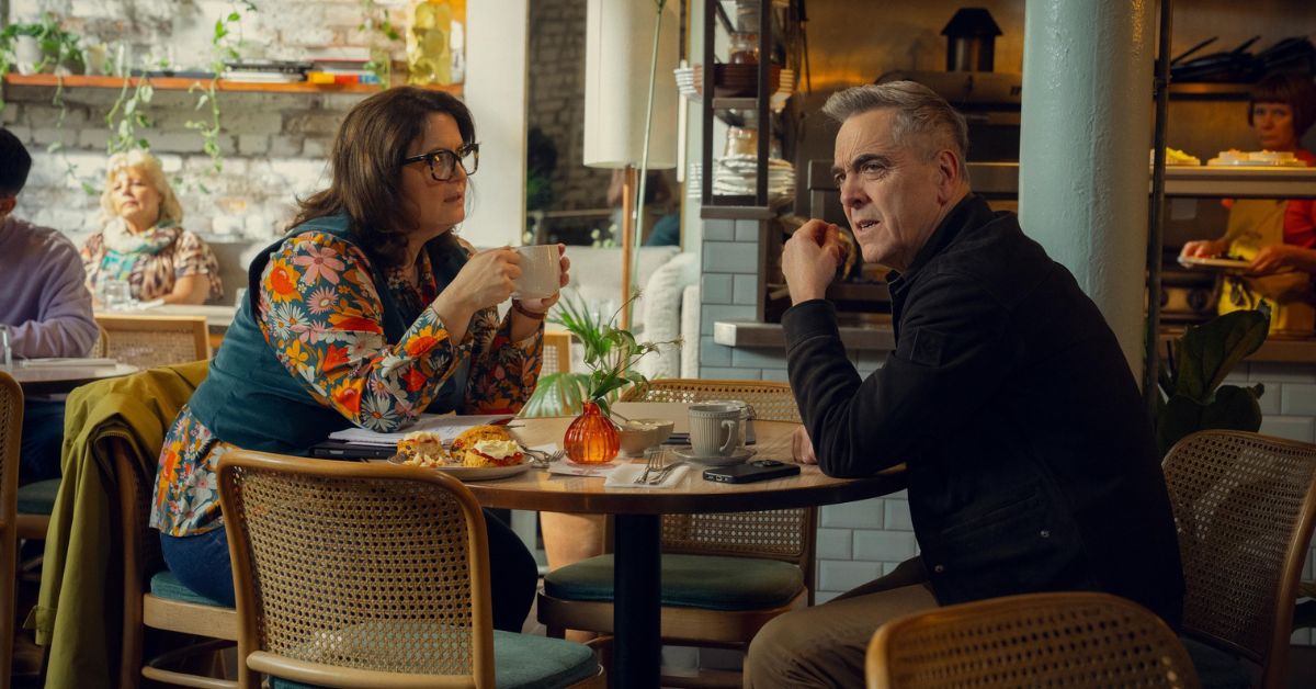 ruth jones and james nesbitt in a cafe